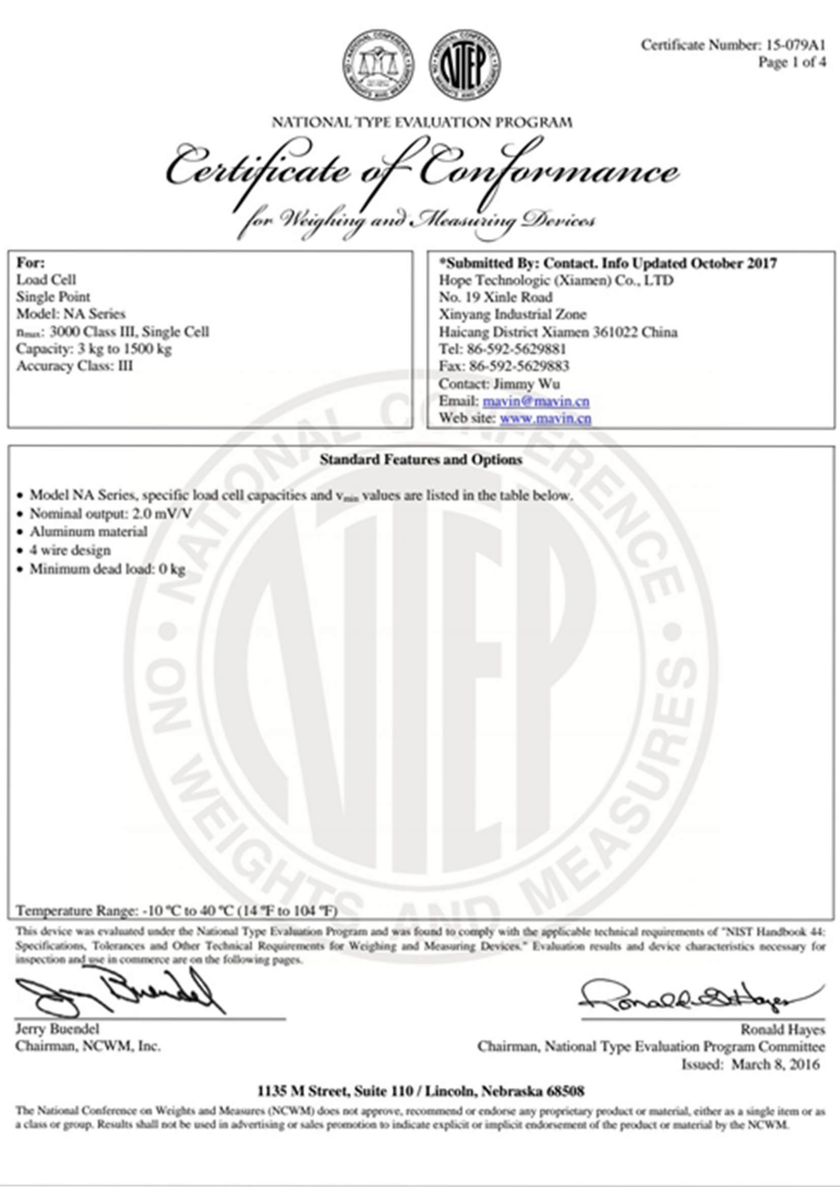 Certificato NTEP